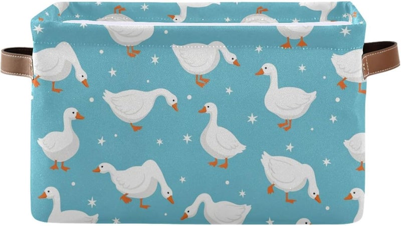 DOMIKING Ducks Blue Stars Rectangular Storage Bin Basket with Handles - Organizer Bin for Books Laundry Basket for Clothes Playroom Pets - Image 1